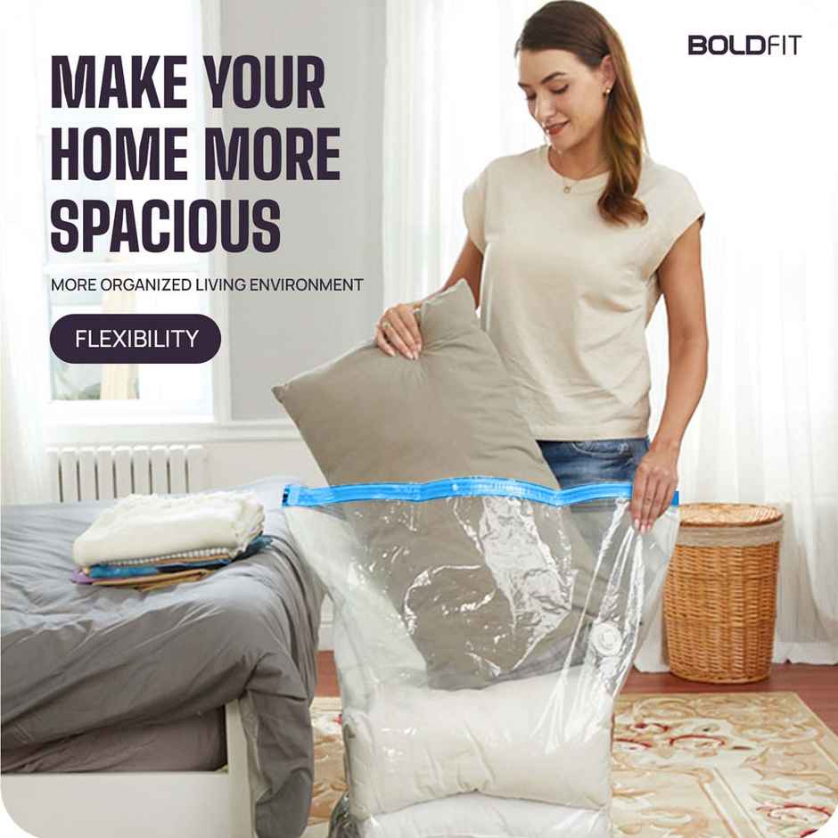 Boldfit Reusable Vacuum Storage Bags With Ziplock For Home & Travel - (2Small - 2Medium - 1Large)